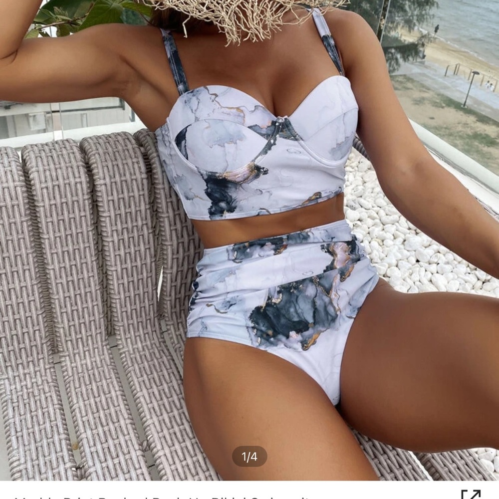 New SHEIN Marble Push Up Swimsuit XL